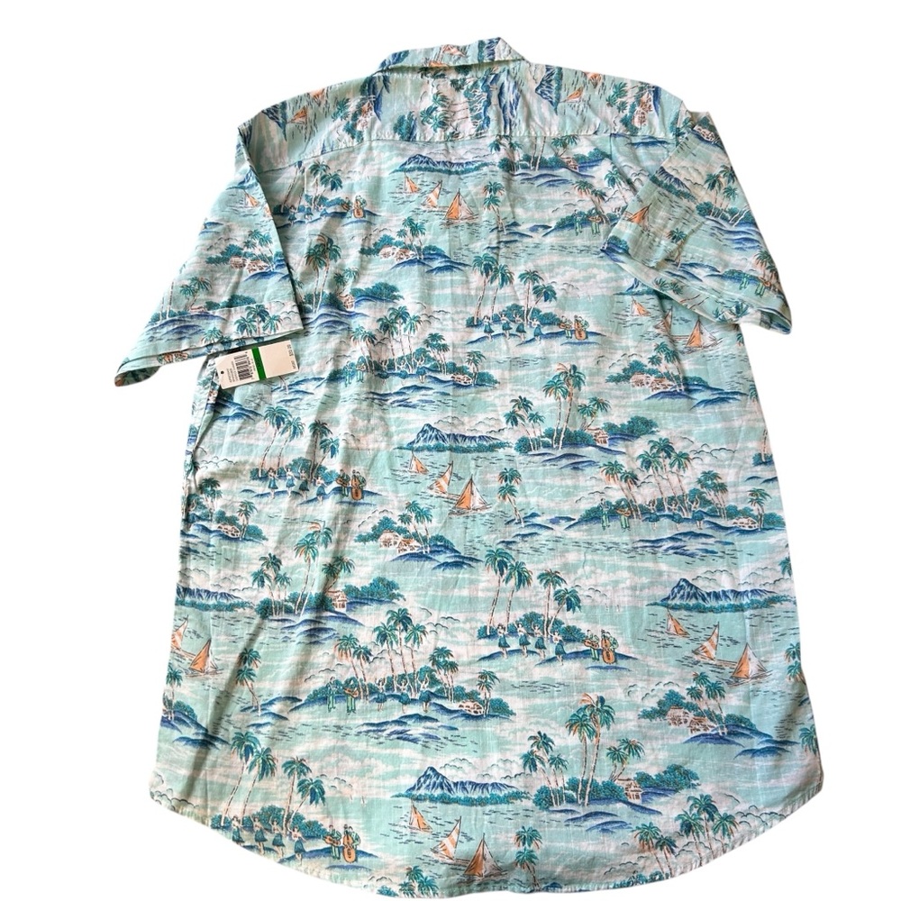 Izod Saltwater‎ Shirt Mens Large Blue Hawaiian Tropical Dockside Chambray - Picture 2 of 6